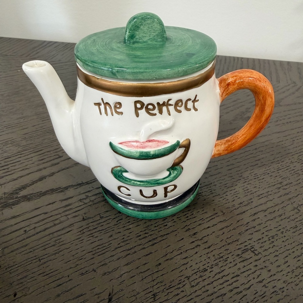 Vintage Houston Harvest Ceramic The Perfect Cup Green Lid and Orange Handle